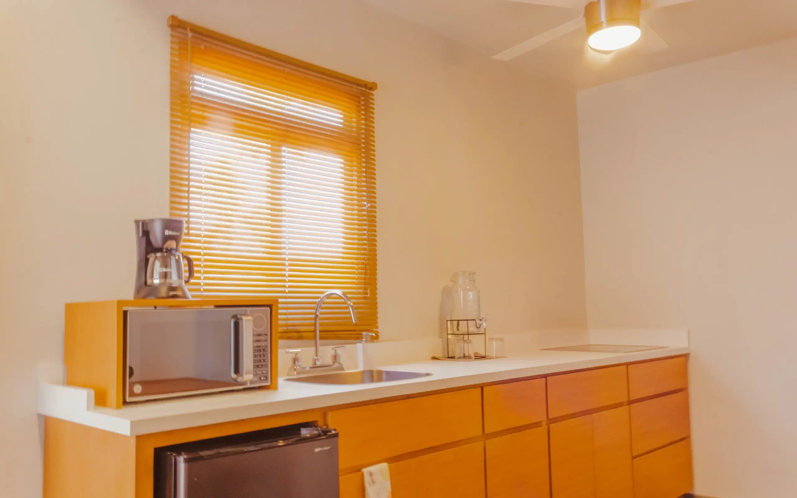 King Suite kitchen counter with sink and microwave